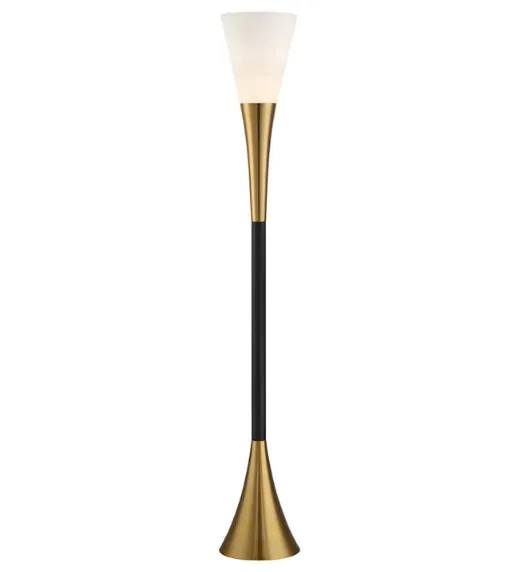 Possini Euro Piazza  Brass and Black Torchiere Floor Lamp